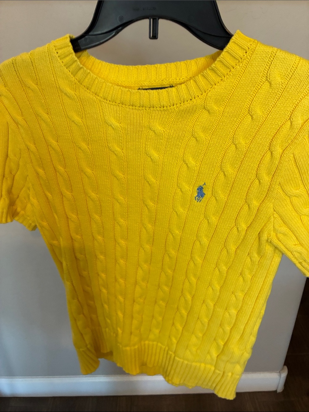 Ralph Lauren Bright Yellow Cable-Knit Short Sleeve Sweater